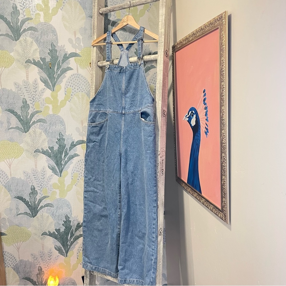 Mango Denim Wide Leg Overalls